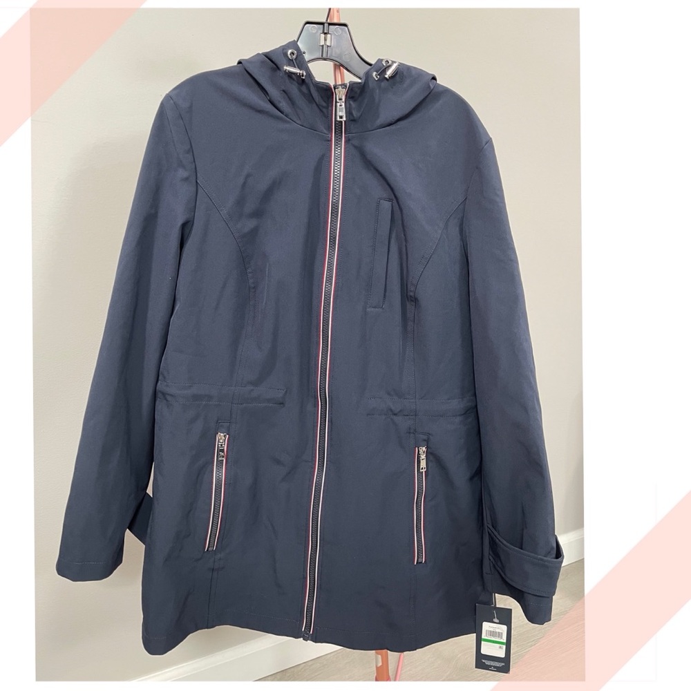 NWT Tommy Hilfiger womens Iconic Sporty Hooded Soft Shell Rain Jacket NAVY - Picture 3 of 4